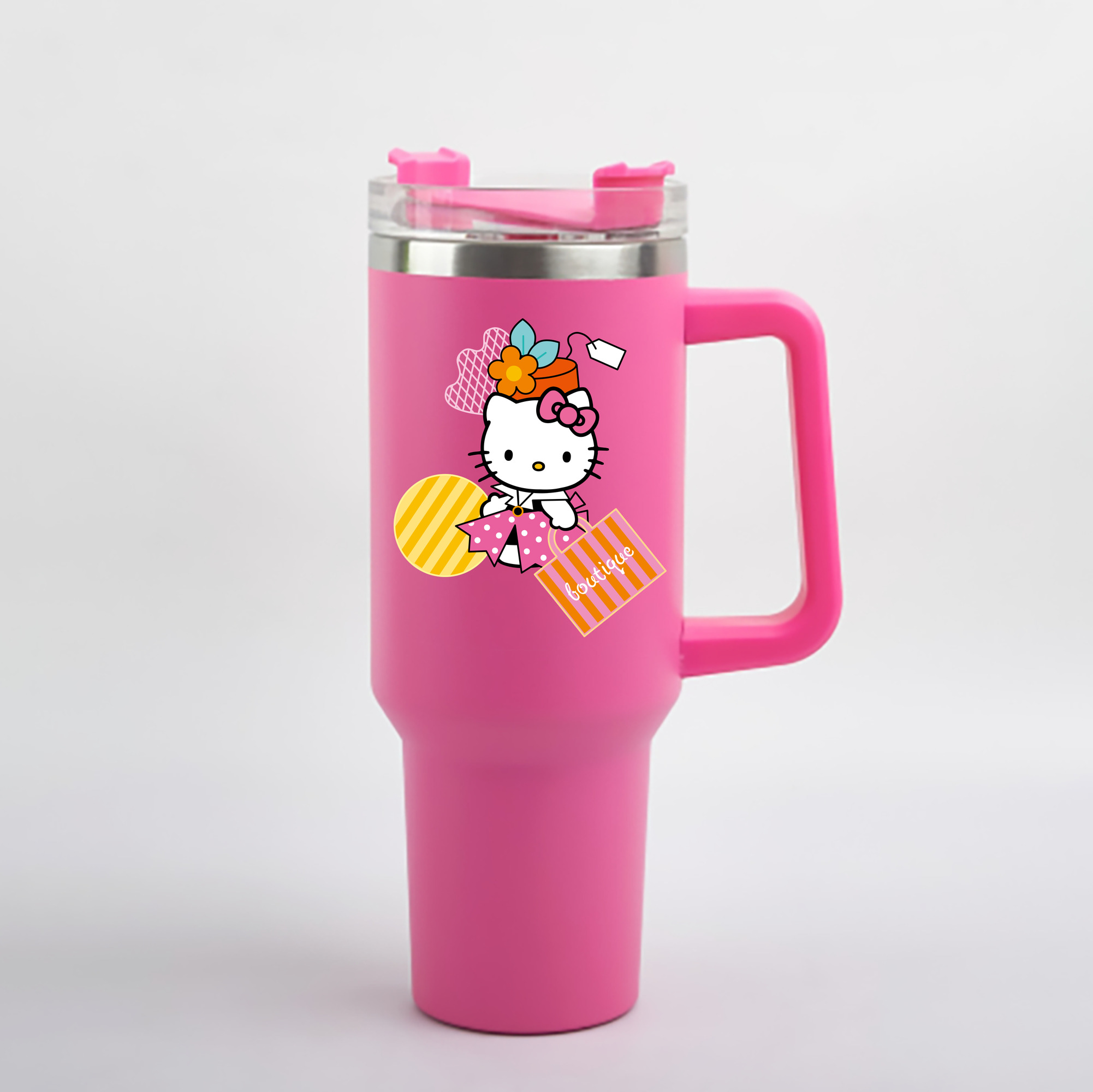 （画像用） Hello Kitty ハローキティ 1200mL車用タンブラー - クリスタルステッカー（プラスチックストロー付き）